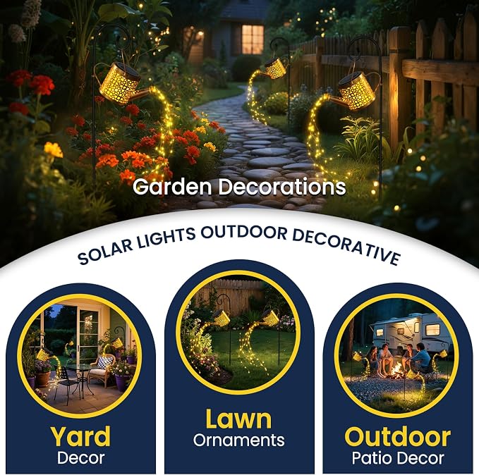 Solar Lights Outdoor Decorative, 2 Pack Metal Watering Can Lights Outdoor Waterproof, Small Patio Light Yard Lawn Pathway Decor, Gardening Gifts for Women Mom Grandma