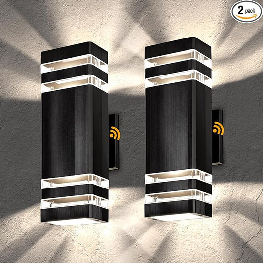 Outdoor Wall Lights 2-Pack – Modern Patio Wall Light Fixture, Dusk to Dawn Outside Lights for House, Up & Down Outdoor Sconce, Waterproof Outdoor Light Fixtures, Front Porch, Garage Lights