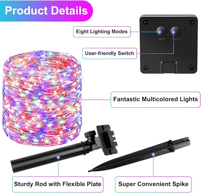 Brightever 4-Pack Solar String Lights Outdoor 288FT, Each 72FT 200 LED Solar Fairy Lights Waterproof, 8 Modes RGB Twinkle Lights for Christmas, Halloween, Party, Wedding Decorations(Multicolored)