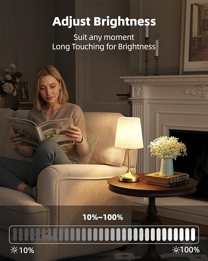 EZVALO Rechargeable Table Lamp, 2-Pack, 8000mAh, Ambient Light, Small, Touch Control, Dimmable, 2700K, Portable, LED, Battery, Cordless, Desk Lamp, Kitchen Lamp, Fabric Shade, for Dining Room