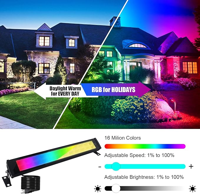 50W RGB Wall Washer Light, RGB Light bar, Warm 3000K & 16 Million Colors&Timing& Music Sync, with Remote & APP Control, for Commercial Lighting, Birthday Party, Garden Lighting, Wall Display