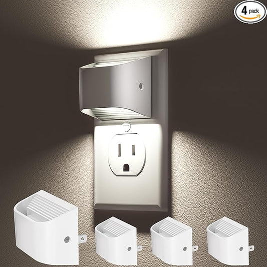 VOLISUN LED Night Light Cool White, 4 Pack Up and Down Night Lights Plug into Wall with Dusk to Dawn Light Sensor, 6000K Nightlight for Hallway, Bedroom, Bathroom, Kitchen White