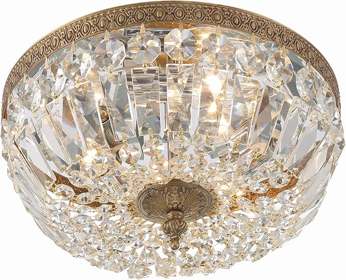 Crystorama 3 Light Spectra Crystal Olde Brass Flush Mount