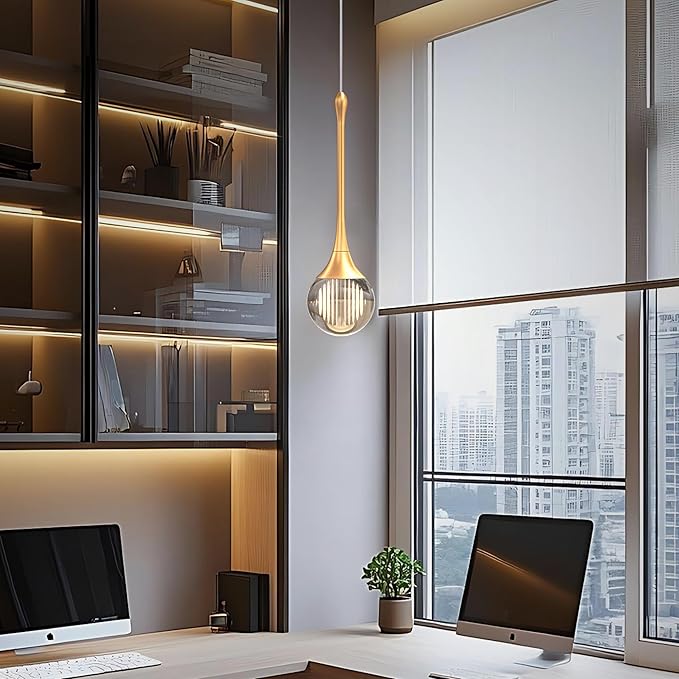 1-Pendant Lights Kitchen Island,Crystal Gold Globe LED Chandelier, Modern Dimmable Adjustable Height Hanging Light Fixture,Sloped Ceiling,Bedroom,Dining Room
