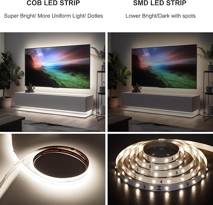 AXMOTUT 65.6ft COB LED Strip Light Natural White, High Bright LED Strips with 320LEDs,RF Remote and UL Power Supply,4000K Dimmable LED Lights for Bedroom,Kitchen,DIY Home Decoration, 2 Rolls of 32.8ft