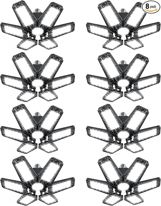 8 Pack LED Garage Light - 180W 18000LM 6500K Shop Lights, Garage Lights Ceiling LED with 6 Deformable Panels, Screw in E26/E27 Bulb Socket Lighting for Workshop Basement Barn Gym Warehouse