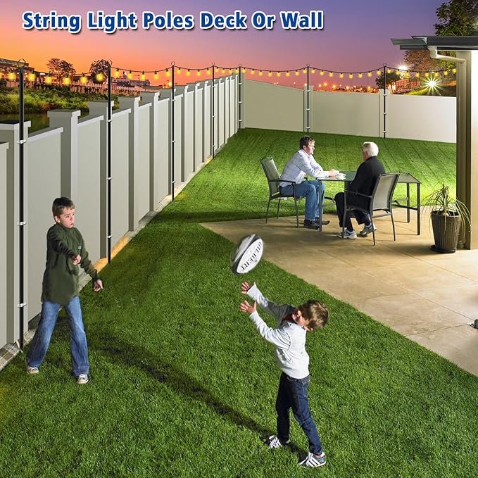 Beizelte 2 Pack String Light Poles,10 Ft Light Poles for Outside String Lights,Outdoor Lights Pole with Fork,Metal Poles Stand for Patio Deck Backyard