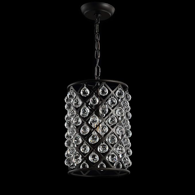 JONATHAN Y 10" Oil Rubbed Bronze Crystal LED Pendant Light, Adjustable Metal Chandelier for Kitchen Island, Entryway, Foyer, Clear Hand-Polished Crystal Shade, LED Bulb JYL9025A