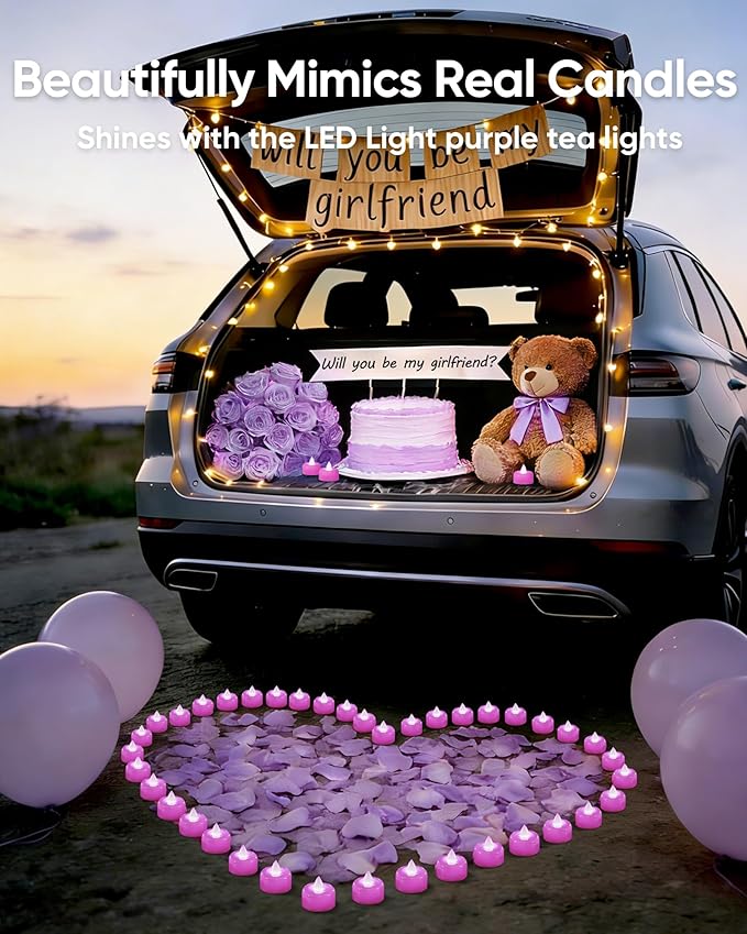 Amagic 12 Pack Light Purple Flameless LED Tea Lights Candles Battery Operated, Electric Fake Tealight Candles for Easter, Wedding, Table Centerpiece, Party, Anniversary, Proposal, Christmas, Birthday