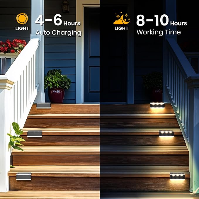 SOLPEX Solar Fence Lights, Solar Deck Lights Outdoor Waterproof Solar Powered for Step, Stair, Balcony,Front Porch,Garden, Walkway,Yard, Patio Decor, IP65 Waterproof (12 Pack, Warm White) 6 LEDs