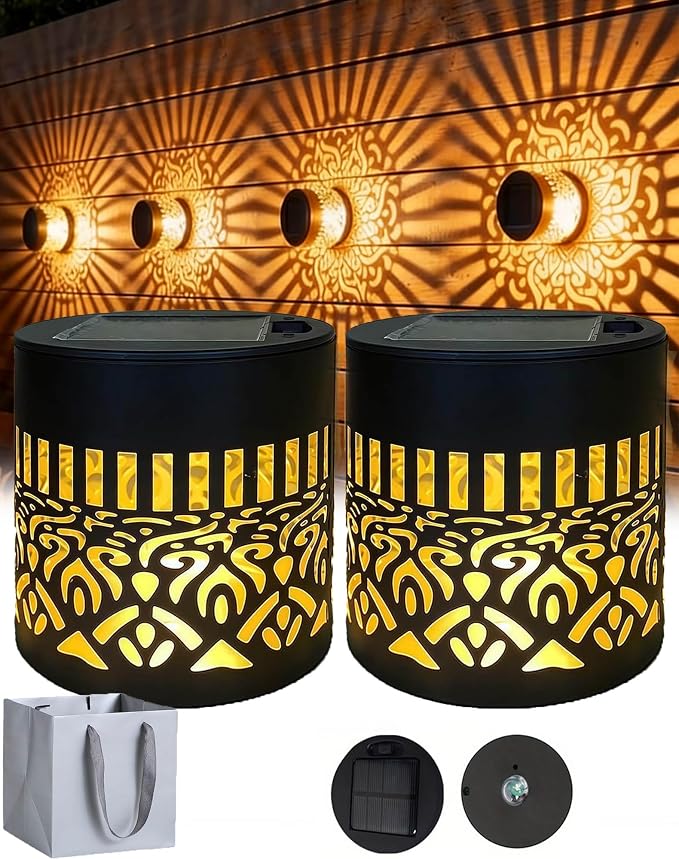Decorative Solar Mandala Lights, 2027 New Solar Mandala Lights Outdoor, Waterproof Metal Solar Fence Lights, Warm White LED Shadow Projector, Solar Powered Garden Decor for Patio, Porch, Wall (2set)