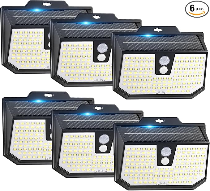 Brightever Solar Lights Outdoor Motion Sensor, 6 Packs Super Bright Solar Fence Lights with 3 Lighting Modes, Solar Powered Security Wall Lights Waterproof for Outside, Yard, Pathway, Garden, Deck