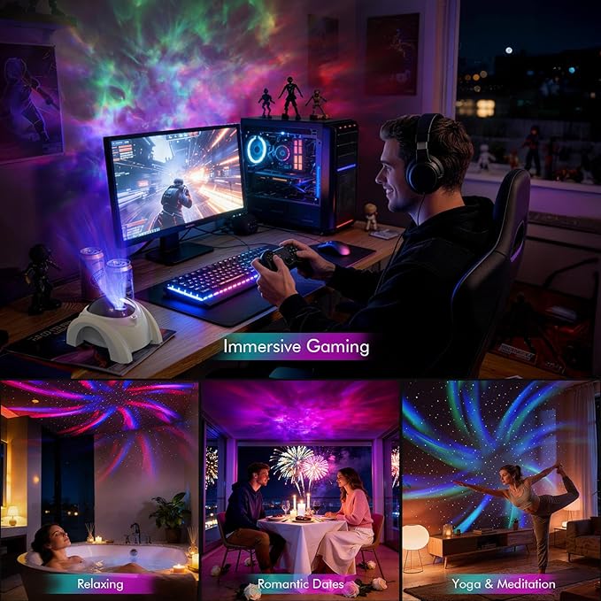 Rossetta Dual Lens Galaxy Projector, Star Projector for Bedroom with White Noise & Bluetooth Speaker, Remote, Timer, Aurora & Nebula Night Light for Easter, Party, Yoga, Gifts for Kids Adult Teen