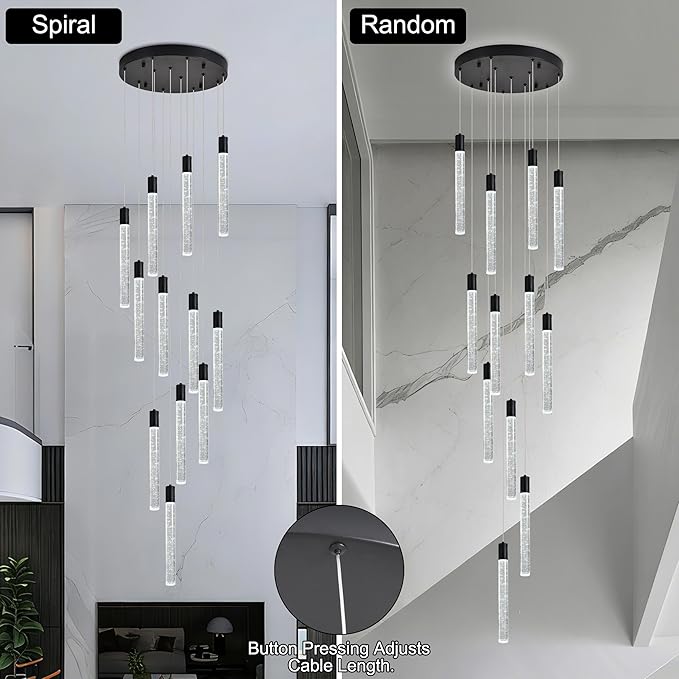 12-Light 137.79'' High Ceiling Chandeliers Modern Crystal Chandeliers for Entryway Long Spiral LED Dimmable Chandelier Flush Mount Ceiling Staircase Foyer Living Room Ceilings Light Fixture