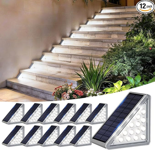 JEJOT Solar Step Lights Outdoor Waterproof IP65,Cool White Solar Stair Lights, Outdoor Light Decor for Stair, Deck, Step, Porch and Outside Patio, 12 Pack
