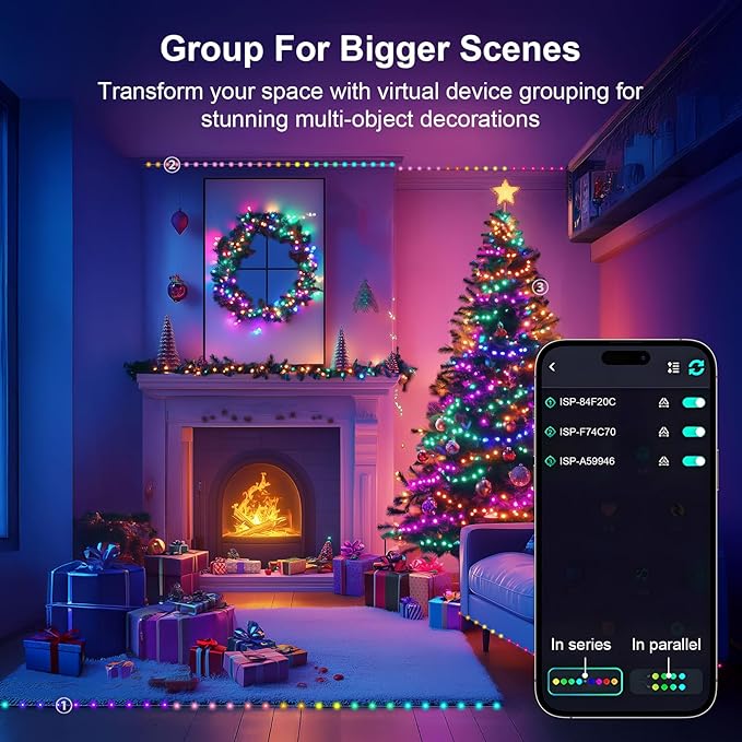 Super RGB Smart Fairy Lights 16.4Ft 50LEDs, Color Changing String Lights with Remote & App Control, RGB-IC Multicolor DIY Twinkle Lights for Bedroom, Birthday, Party, Indoor Holiday Decor