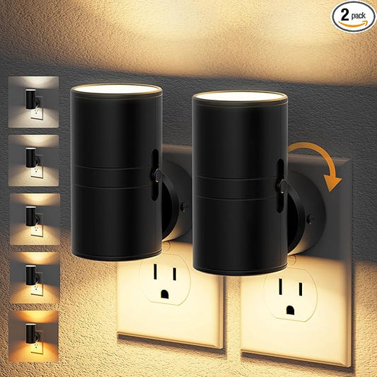 JandCase LED Night Light, Night Lights Plug into Wall with Dusk to Dawn Sensor, 5 Color Temperatures, Rotating Plug, Dimmable Nightlights, Adjustable Brightness for Bedroom Bathroom Hallway, 2 Pack