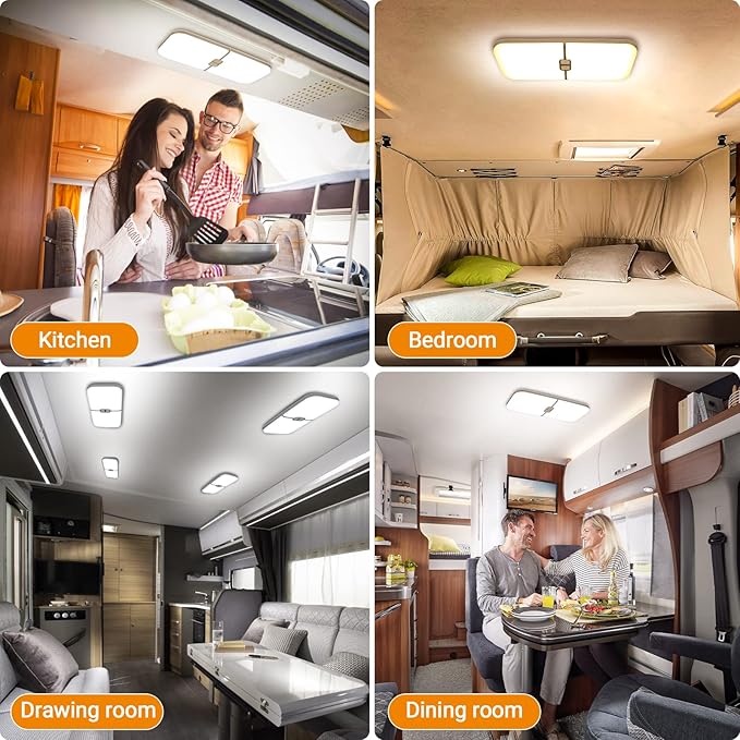 CT CAPETRONIX RV Lights Interior, 3 Color TEM Camper Lights, 204 LEDs Dimmable 12v Volt Led Lights Fixture, RV Ceiling Dome Light w Switch for RV/Camper/Trailer/Boat (Warm Cool Natural White) 4Pcs