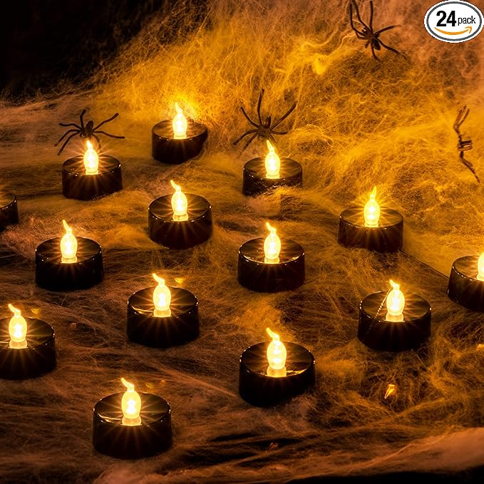 BEICHI Flameless Candles, Battery Operated LED Tealights Votive Flickering for Party Halloween, Christmas, Wedding- 24Pack, Black Light