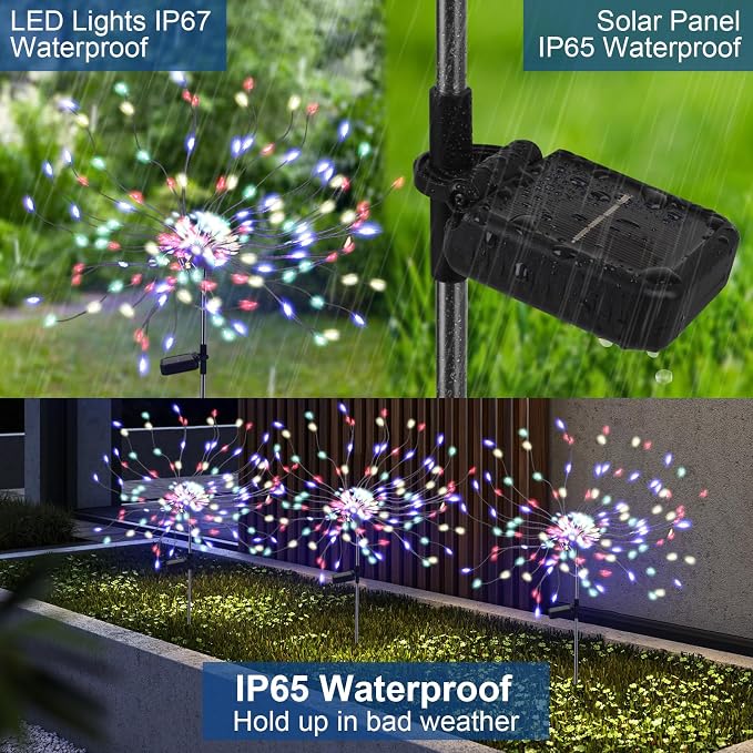 PXBNIUYA 4 Pack 175 LED Solar Garden Light for Yard,Firework Lights Outdoor Waterproof with 2 Modes Twinkling Light, Sparkly Starburst Lights for Wedding Walkway Halloween Christmas Decor(Colorful)