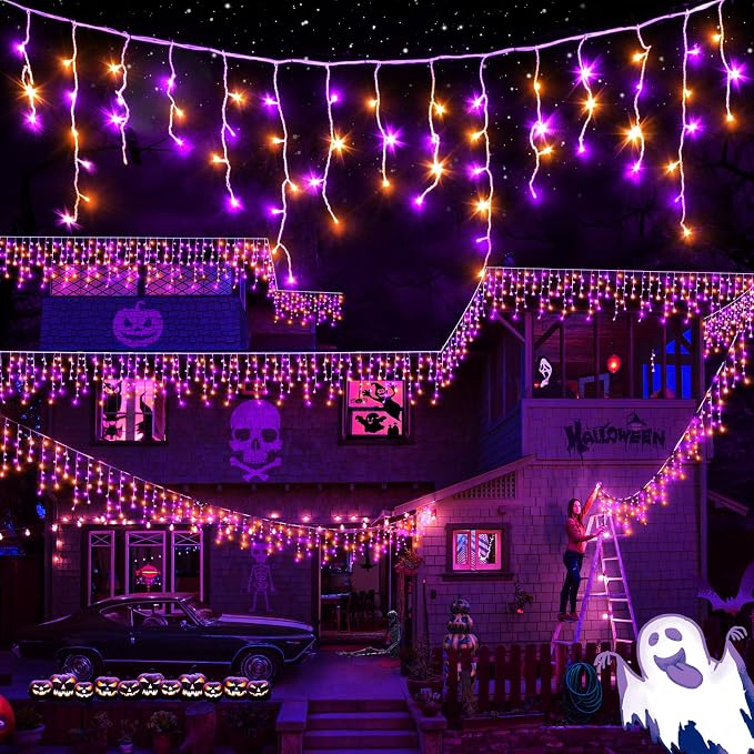 XURISEN 66ft Christmas Lights Decorations Outdoor, 640 LED 8 Modes Curtain Fairy Lights with 120 Drops,Plug in Waterproof Timer Memory Function for Christmas Holiday Wedding Party Decor(P+O)