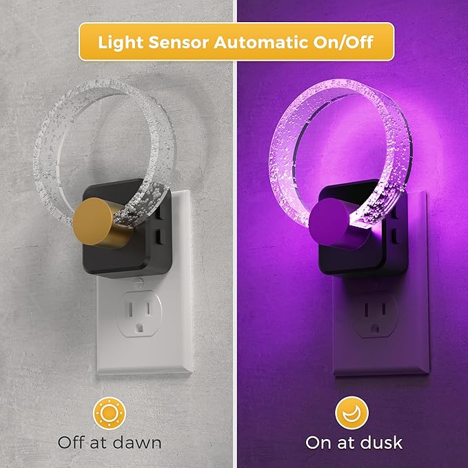 L LOHAS LED Night Lights Plug into Wall, Changing RGB Night Light with Dusk to Dawn Sensor, 180° Rotatable Bubble Nightlight Plug in Wall for Halloween, Christmas, Holiday, Hallway[2 Pack]