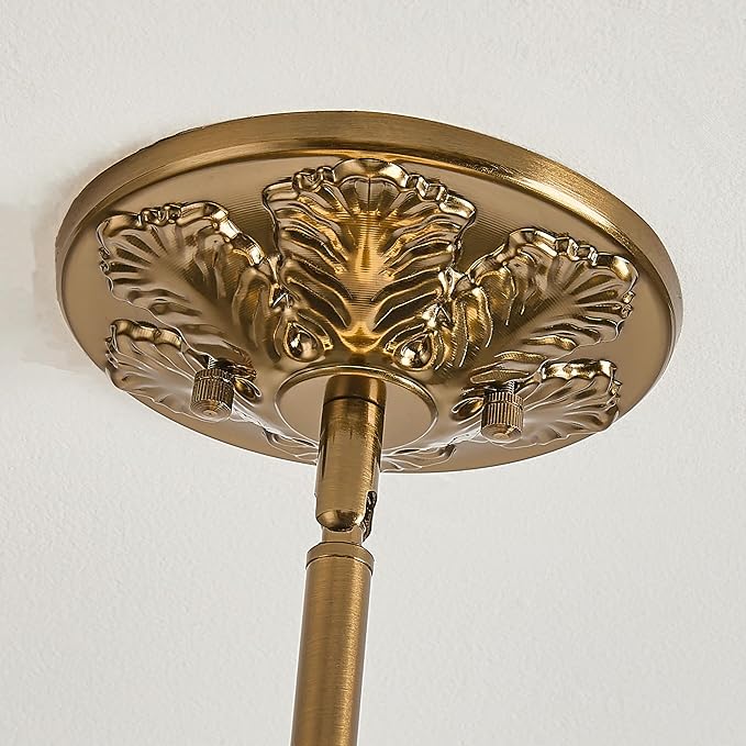 Green Milk Glass Ceiling Light Fixture, 12" Semi Flush Mount Pendant Light with Antique Brass Finish, Schoolhouse Light Fixture - Antique Chandelier for Kitchen, Hallway, Dining Room