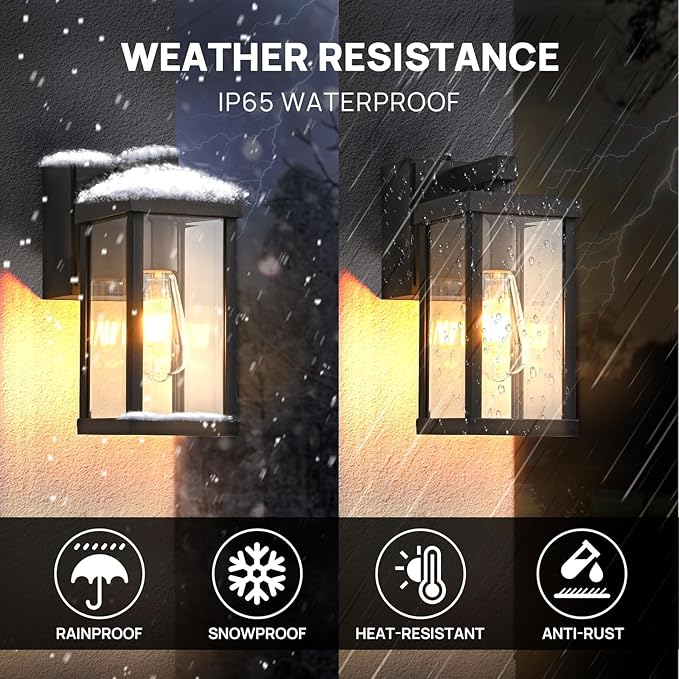 Porch Lights with GFCI Outlets Dusk to Dawn Outdoor Wall Lights Waterproof Exterior Lighting Fixtures Modern Outside Lights Wall Mount for House Patio Garage,Black,11.8''H,1PC