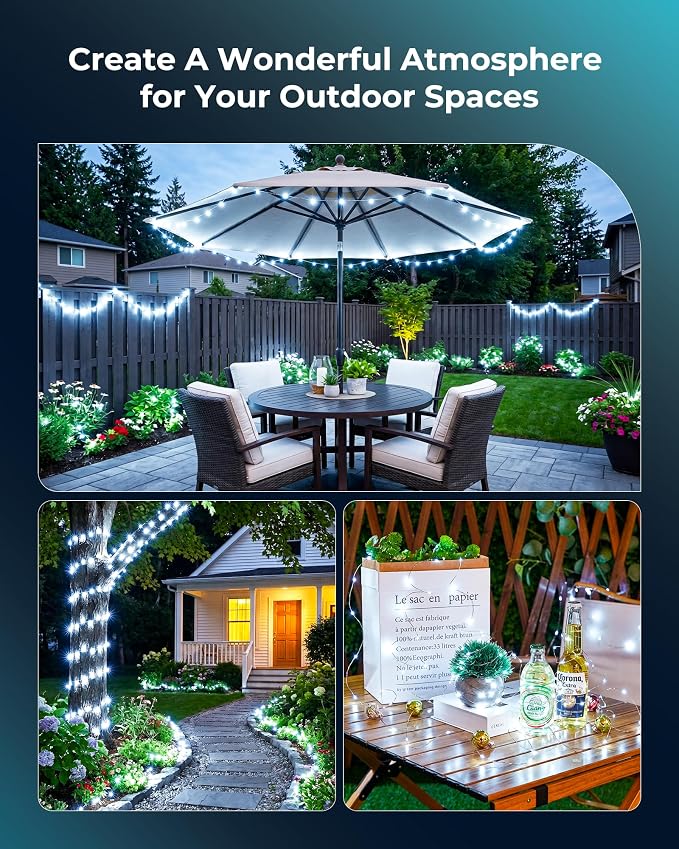Minetom Solar String Lights, 2 Packs Total 66Ft 200 LED Solar Fairy Lights, Waterproof Solar Lights for Outside Patio Yard Tree Wedding Christmas, Pure White | IP65 Waterproof Twinkle Lights with 8 Modes, Patio Lights for Tree Outside Patio Yard Party ...