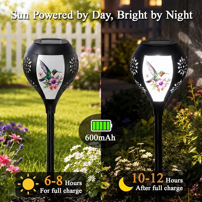 Solar Lights Outdoor Waterproof, Solar Pathway Lights Decorative with Dual Power-Solar/Battery, Solar Garden Lights Hummingbird Pattern Stakes Lighting for Outside Decor, Yard, Patio, Landscape, Lawn