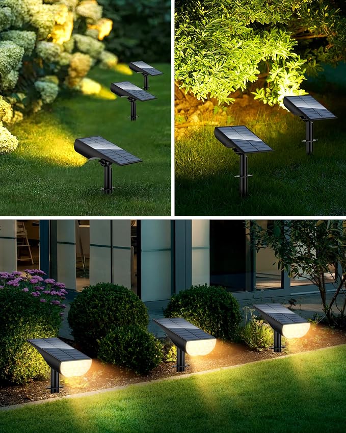 Solar Spotlights Outdoor Waterproof, 3 Lighting Modes Spot Lights, Dusk to Dawn Solar Powered Outdoor Lights for Yard Pathway Driveway Landscape, Warm White, 2 Pack