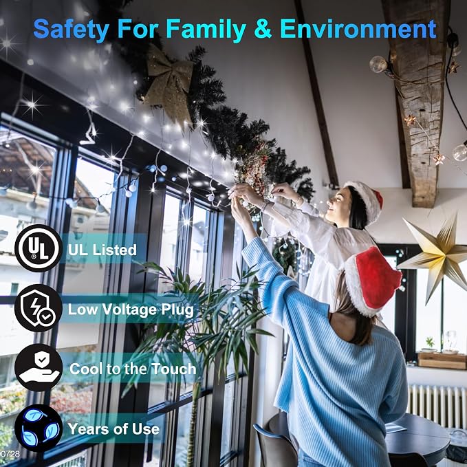 612 LED 60FT Christmas Lights with 136 Drops, 12 Modes Dimmable Cool White Outdoor Hanging Lights with Timer Memory, Waterproof Curtain Lights for Home Bedroom Indoor Tree Window Roof Fence Wedding