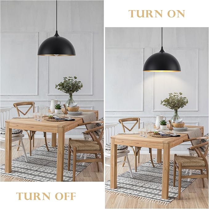 Black Pendant Light Fixtures, Pendant Island Lights for Kitchen, 11.8 inch Hanging Lights, Farmhouse Pendant Kitchen Light, Lighting Decor for Bedroom, Living Room, Dining Room (1 Pack)