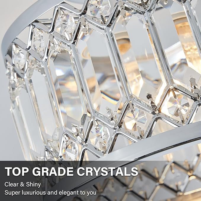 Crystal Ceiling Light Fixture, Modern Semi Flush Mount Ceiling Light, Chrome Lighting Fixtures Ceiling Lamp for Hallway, Kitchen, Entryway, Bedroom, Laundry Room, 1-Light, 11.4 Inch