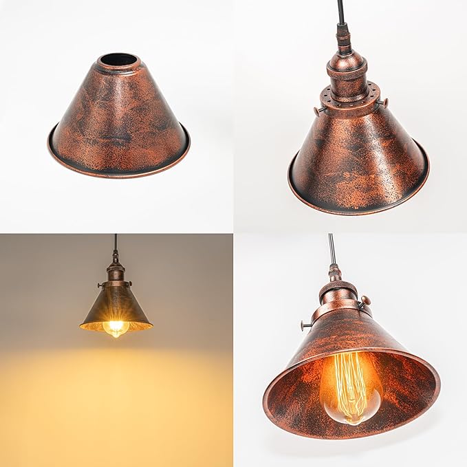 3-Pack Adjusted Wire Length H-Type Track Hanging Light 3.9 Ft Black Cord E26 Base Plating Painted Red Metal Pendant Light Fixture,Industrial Lamp for Loft Aisle Balcony(No Bulb,No Track)