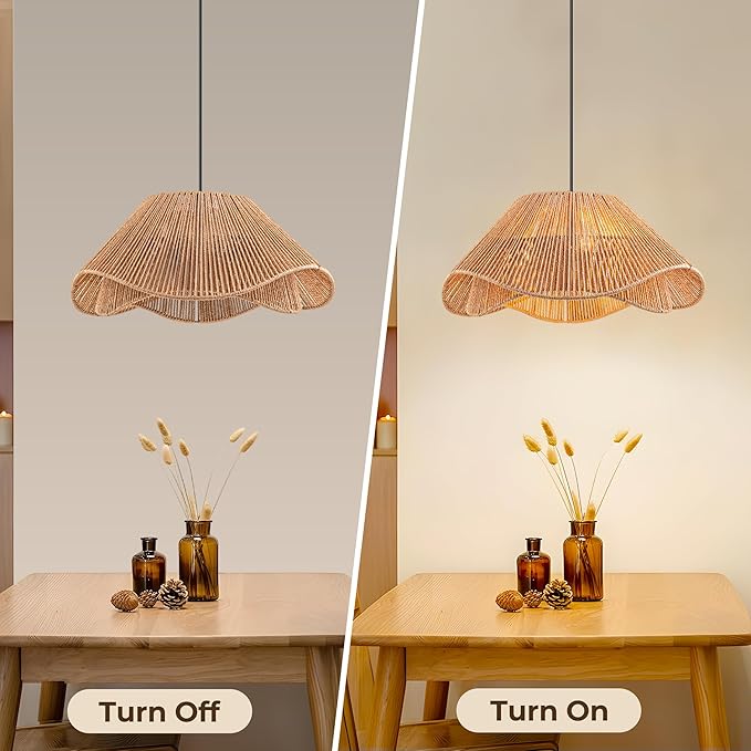 LumStory 19.7” Rattan Pendant Light Fixture Boho Farmhouse Woven Rattan Chandelier for Dining Room, 3-Light Large Bohemian Rustic Wicker Ceiling Hanging Lamp Over Table for Kitchen Island, Living Room