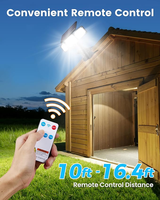LUHLEE Clip On Solar Lights Outdoor, 275 LED 3000LM Solar Motion Lights with Remote Control, 3-Head Security Lights, IP65 Waterproof Solar Flood Lights for Deck, Garage & Outdoor Area Lighting (1)