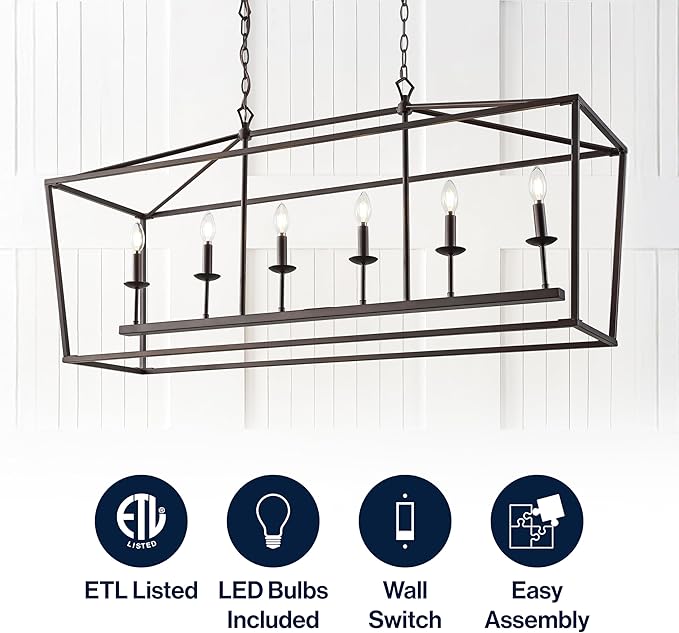 JONATHAN Y 49" Oil Rubbed Bronze Lantern Pendant Light, 1-Light Pagoda Style Metal Cage Farmhouse Hanging Ceiling Fixture for Kitchen Island, LED Bulb Included (JYL7439A)