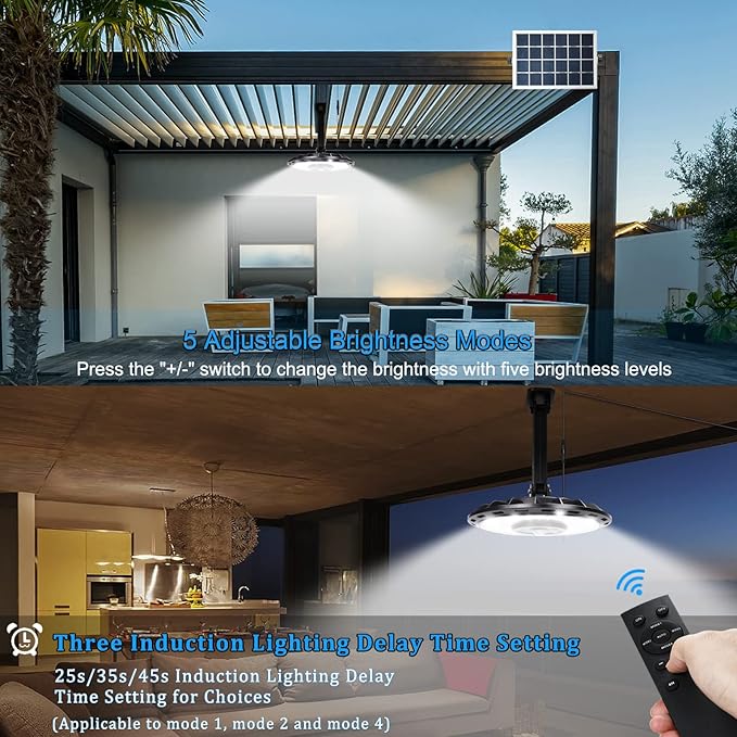 INDARUN Solar Shed Light Indoor Outdoor, Solar Motion Lights with 5 Modes, Up to 3000LM, Waterproof Pendant Barn Lights for Porch, Chicken Coop, Garage, Gazebo Lighting