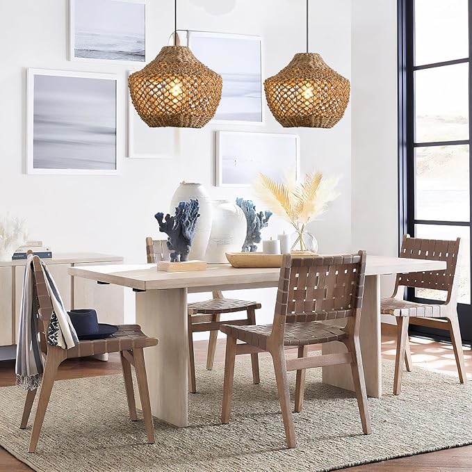 2-Pack Rattan Pendant Light Fixtures,11.81" Boho Pendant Light,Hand Woven Water Plants Rattan Chandelier for Workplace Occasions Restaurants Dining Living Bedroom Kitchen Farmhouse