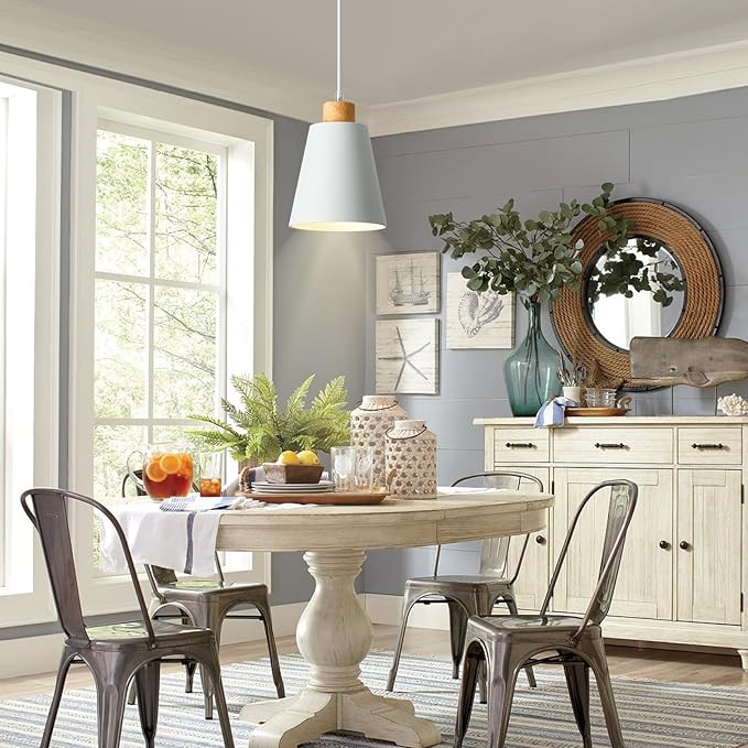 White Pendant Light Kitchen Island Wood Pendant Lighting Mini Modern Hanging Light Small Pendant Light Fixture for Dining Room,Bar,Bedroom,Adjustable Cord,5.94 inch,1 PCS