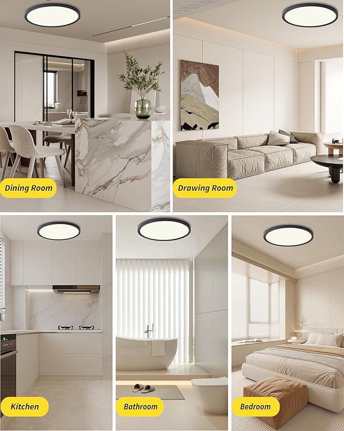 6pack 12 Inch Flush Mount Ceiling Light, 24w Led Ceiling Light, 3000k/4000k/6000k Selectable 2520lm Ceiling Lights, Super Slim Led Light Fixture For Bedroom Kitchen Living Dining Room Office (Black)
