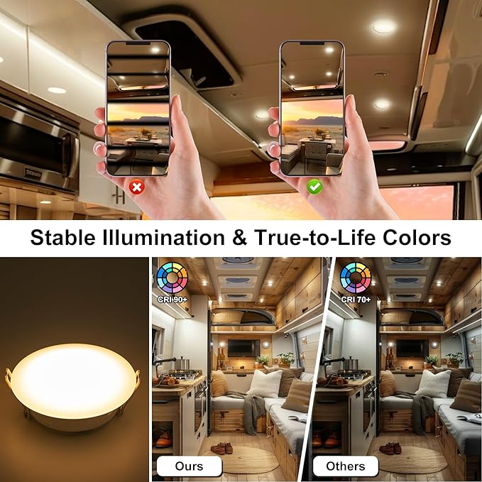 8 Pack Recessed RV Ceiling Light,4.5in Led Puck Lights,DC12V Camper Light,RV Interior Down Lights for Motorhome Trailer Boat Under Cabinet Lighting,4W/3300K/320LM, Warm White
