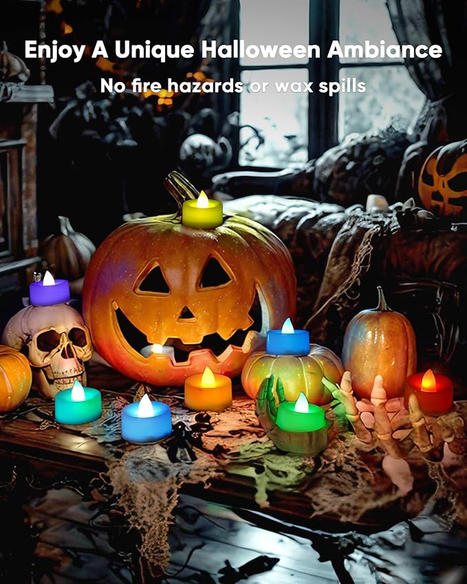 Amagic 30 Pcs Multi Color Changing Tea Lights Battery Operated, 7-Color Changing LED Holiday Candles, 200+ Hours Long Lasting Fake Candle for Halloween, Pumpkin, Ofrenda, Christmas, Party, Home Decor