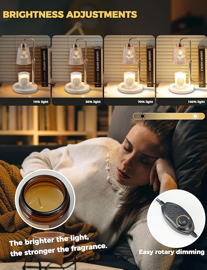 GODONLIF Candle Warmer Lamp with Timer Dimmable, Birthday Gifts for Women Mom, House Warming Gifts New Home Decor, Wax Melt Warmer for Jar Candles with 2 Bulbs, White Marble Base
