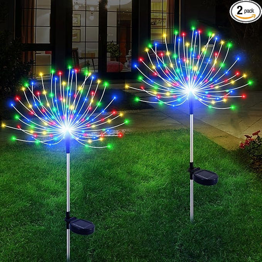 Slyuexu Solar Garden Lights Outdoor Waterproof, 2 Pack 120 LED Solar Firework Lights Decorative Garden Décor Outside for Flowerbed Pathway Party Christmas Decoration, Multicolor