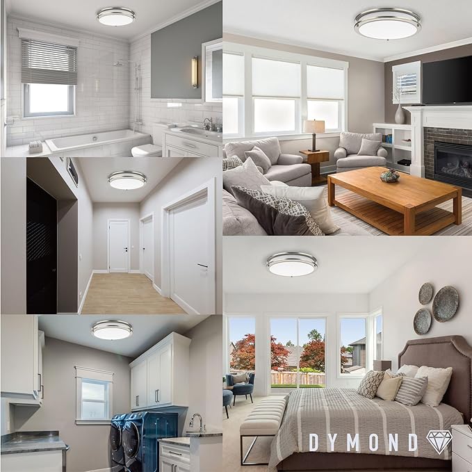 DYMOND LED Ceiling Light Flush Mount Dimmable Adjustable Lighting from Warm White to Daylight 2700K 3000K 3500K 4000K 5000K 5 in 1 Selectable CCT (Brushed Nickel, 14 Inch)