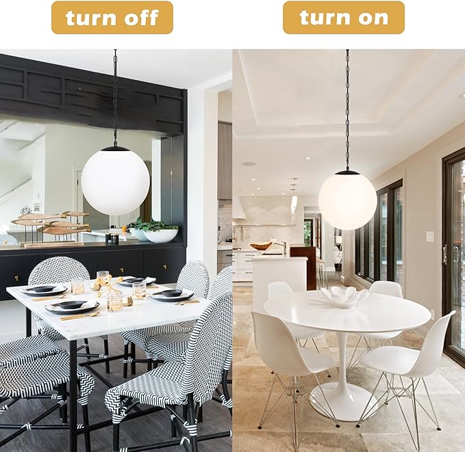 KoKo&Yukina 14" Black Globe Pendant Light Mid Century Pendant Light Milk Glass Pendant Lights Kitchen Island Adjustable Hanging Light Fixture for Dining Room Bedroom Kitchen Island