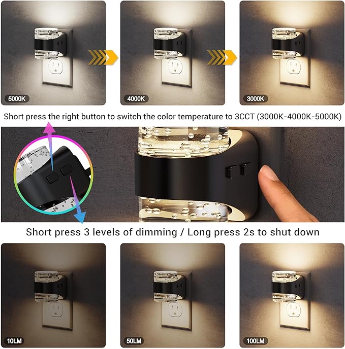 JandCase LED Night Light, Bubble Night Lights Plug into Wall, [4 Pack] Night Light 3000K/4000K/5000K & 3 Brightness Levels, Dimmable Nightlight with Dusk to Dawn Sensor for Bathroom Hallway Bedroom