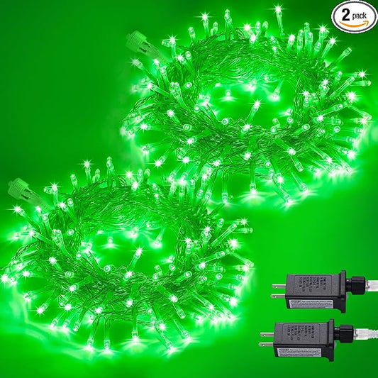 JMEXSUSS 2 Pack Green St Patricks Day Lights, Each 100 LED Connectable Green Christmas Lights Outdoor Waterproof, String Lights Plug in Indoor for St Patricks Day Christmas Bedroom Decorations